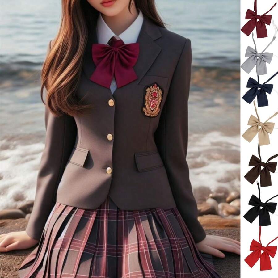 1個女性jk領蝴蝶結,學生制服純黑/酒紅色蝴蝶結,水手領襯衫蝴蝶結大學風配件