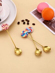 4pcs Stainless Steel Lollipop Shaped Dessert Spoons, Cute Coffee Spoons
