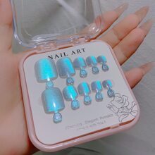 24pcs Fruit Jelly-Shaped Cat Eye Short False Nails With Jelly Glue And Nail File, Noble And Elegant Style Press On Nails Nail Supplies