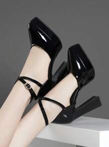 Women's High Heel Hollow Out Pumps, Super High Heel, Available In Pink, Apricot, White, Black, Red, Silver, Gold, Fashionable - Black - View 3