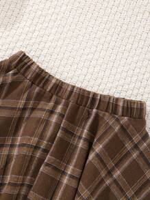 少女學院風長袖上衣和格子裙套裝 - 杏色 - 查看 5