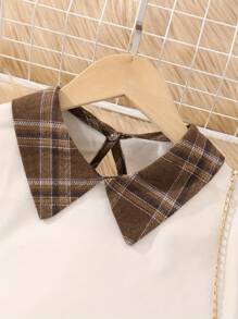 少女學院風長袖上衣和格子裙套裝 - 杏色 - 查看 3