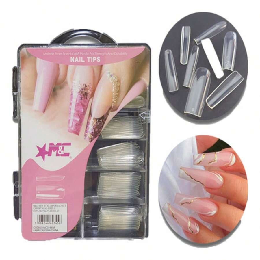 Kit 100 Unhas Postiças Realista Tips Tradicional Manicure - Laranja Queimado - Visão 1
