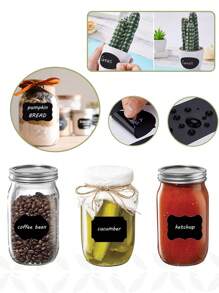 黑色PVC空白貼紙，可重複使用擦拭、防水、帶膠，家用廚房收納分類標籤材料，用於烘焙和甜點包裝貼紙，可命名保質期和使用期限，適用於玻璃瓶和調味品瓶，提供多種尺寸和形狀：24片/30片/36片/45片禮品袋用 - 黑色 - 查看 4