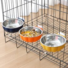 1pc Plastic & Stainless Steel Detachable Pumpkin-Shaped Pet Food And Water Bowl - Adjustable Height For Convenient Feeding And Cleaning