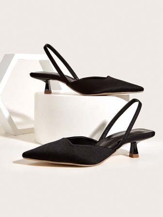 女士纯色小猫跟鞋，优雅尖头高跟鞋，时尚踝带高跟鞋