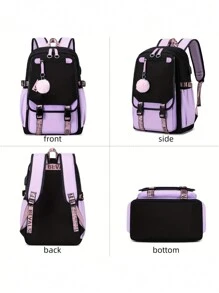 新款女中学生休闲背包大容量减压 - 紫色 - 查看 6