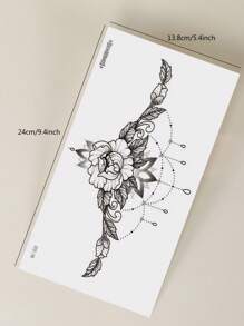 Large Size Chest Tattoo Sticker With Flower & Tassel Pendant Design, For Chest/Abdomen/Back, 1pc/Pack - Black - View 6
