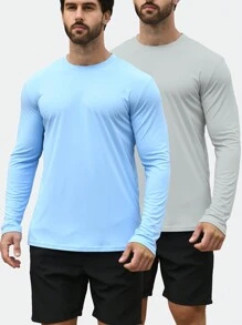 2 Packs Men's UPF 50+ Rash Guard Swim Surf Fishing Shirts, Long Sleeves UV Sun Protection Shirts For Men - Multicolor - View 1