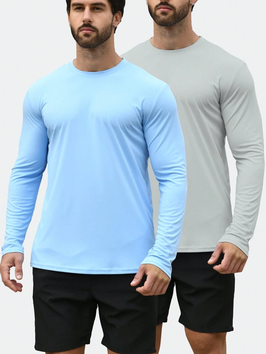 2 Packs Men's UPF 50+ Rash Guard Swim Surf Fishing Shirts, Long Sleeves UV Sun Protection Shirts For Men - Multicolor - View 1