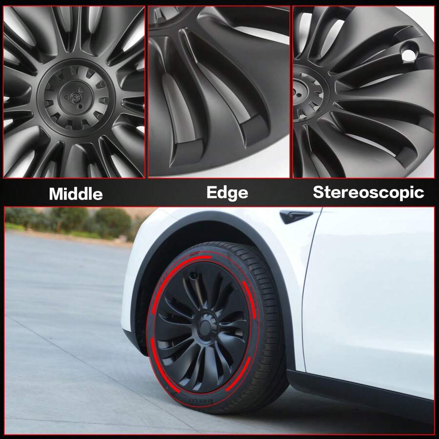 4PCS Wheel Covers For 2020-2023 Tesla Y 19-Inch ABS Hubcap Rim Protectors Whirlwind-Shaped Wheel Trim Covers By IKON MOTORSPORTS. - Kiểu Uberturbine - Đen mờ - Xem 1