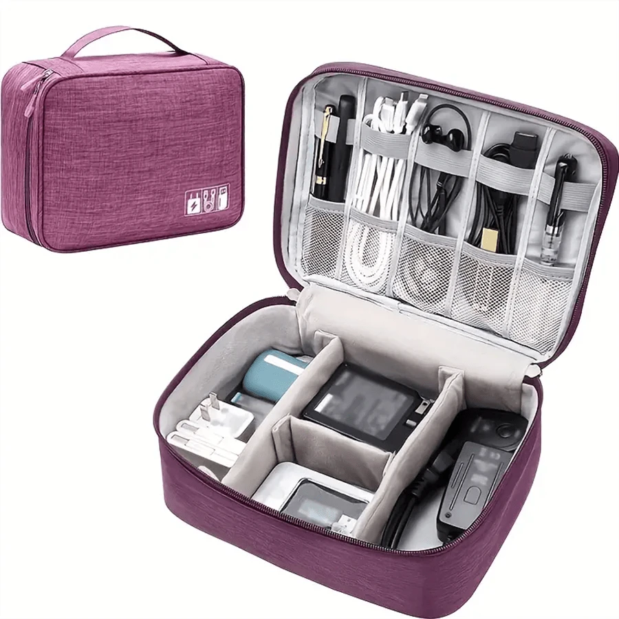 1pc 9.45*7.09*3.94Inch Electronics Organizer, Travel Universal Cable Organizer Bag, Waterproof Electronics Accessories Storage Cases, Storage Organizer For Cable, Charger, Phone, USB, SD Card, Hard Drives, Power Bank, Cords Charger Case Office Must Haves Digital Bag Cable Camera Bag Electronic Data Cable Organizer Storage Power Bank Cover For Wallet Travel Camera Bag Women Man Child's Christmas Gifts Essential Teacher Supplies Waterproof Lightweight Large Capacity Portable Accessories - Violet Purple - View 1