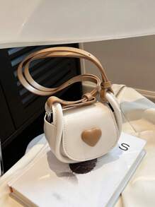 迷你时尚斜跨包，简约心形马鞍包 - 白色 - 查看 2