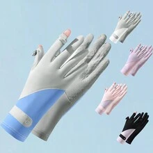 夏季防曬手套女士薄款冰絲防紫外線露指觸屏開車騎行防滑透氣手套 - c6-3 - 查看 1