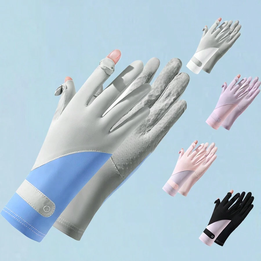 夏季防曬手套女士薄款冰絲防紫外線露指觸屏開車騎行防滑透氣手套 - c6-3 - 查看 1