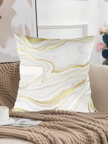 1入45*45cm白金大理石風格的方形枕套,聚酯桃花紋材料的坐墊套,柔軟的枕套適用於房間床上沙發裝飾,家居飾品裝飾,枕芯不包含在內 - 白色金色 - 查看 4
