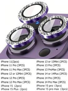 苹果相机镜头保护膜水钻镶嵌镜头保护套生日、家人、朋友礼物闪亮水晶、镜头保护膜、手机配件防水防震防摔防摔防刮防指纹全覆盖 - 紫色 - 查看 9