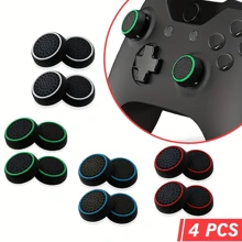 4pcs Replacement Silicone Analog Controller Joystick Thumb Stick Grips Caps Cover Compatible With PS4 PS3 PS2 One/360 Game Controller - Black - View 1