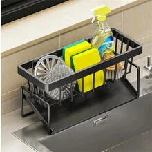 Kitchen Sink Organizer Caddy, Metal Open-Storage Rack With Inclined Water Tray, Removable Hanging Rod For Drying Rags, No Drilling Required - Use Without Electricity - Multicolor - View 5