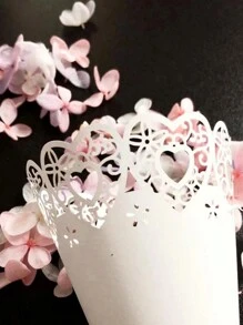 50 Peças Cones de Casamento para Pétalas, Confete Branco Vazado a Laser, Cones de Papel Vazados para Flores Secas, Decoração de Casamento, Lembrancinhas, Arremesso de Confete, Suprimentos de Casamento com Amor Vazado, Tubo de Papel Vazado a Laser, Cone de Papel, Natal