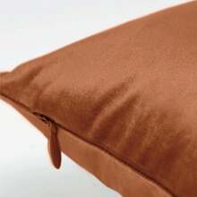 1pc Plain Cushion Cover Without Filler, Striped Velvet Square Pillowcase For Sofa, Home Decor - Burnt Orange - View 2