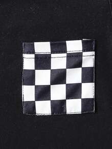 Baby Boy 2pcs Pocket Short Sleeve Top And Black & White Plaid Shorts Simple Fashionable Outfit Spring & Summer, For Christmas