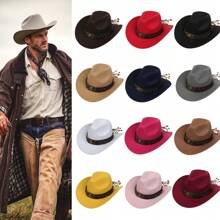 1pc Bull Head Western Cowboy Knitted Hat Gunslinger Felt Cowgirl Unisex Cap With Drooping Brim, Jazz Hat, Horse Riding Hat, Outdoor Camping Warm Gift Hat, Personalized Jazz Hat,  Knitted Hat, Retro Hat, British Style Performing Dance Matching Prop, Adult Texan Cowgirl Hat Fancy Dress Party Accessory Country Western Rancher Jazz Panama Hats Godfather Cap