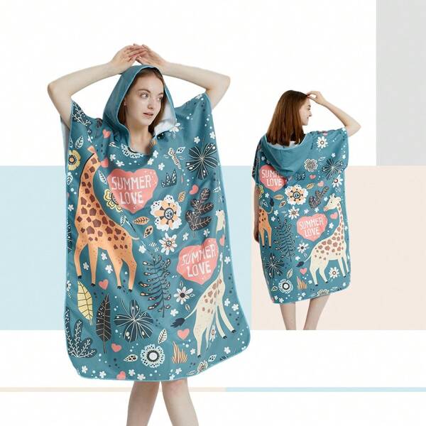 1 Bata con capucha con diseño de jirafa verde. Material de microfibra, tela amigable con la piel, de secado rápido, súper absorbente, suave y fácil de llevar. Adecuado para la playa, la , el baño, la natación, el fitness, etc. Fácil de limpiar y cuidar. Material cómodo, esenciales de playa, accesorios de playa, flotador de piscina