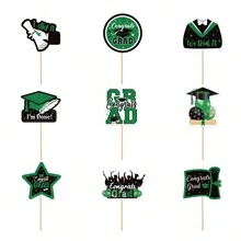 9入組畢業主題蛋糕裝飾釘,適用於大學和高中畢業派對裝飾 - 彩色 - 查看 15