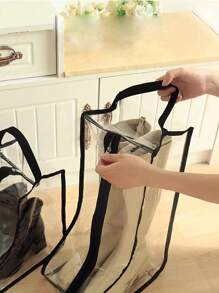 1pc hoge laarzen tassen organizer voor reizen waterdichte cowboylaarzen tassen voor opslag draagbare schoenen reistassen voor vrouwen mannen ophangbare skischoenen tassen stofvrije schoenen tassen - Zwart & wit - Bekijken 7