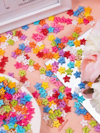 200pcs Colorful Star Shaped Plastic Buttons For Diy Sewing & Clothing Decoration