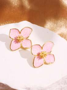一对时尚芙蓉花水滴釉白花耳环，女士日常配饰，情人节礼物 - 粉色 - 查看 8