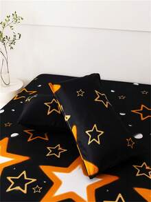 3入組印花床上用品套裝，1床單和2枕套（床單高度：30cm） - 星星 - 查看 7