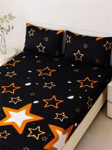 3入組印花床上用品套裝，1床單和2枕套（床單高度：30cm） - 星星 - 查看 5