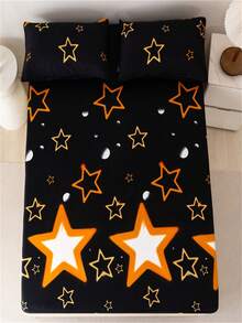 3入組印花床上用品套裝，1床單和2枕套（床單高度：30cm） - 星星 - 查看 6