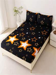 3入組印花床上用品套裝，1床單和2枕套（床單高度：30cm） - 星星 - 查看 4