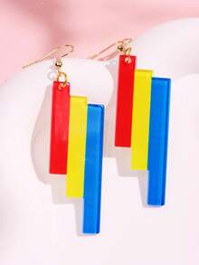 1 cặp hoa tai hình trái tim sọc cầu vồng acrylic thời trang đơn giản dành cho nữ, trang sức in - Nhiều màu - Xem 13