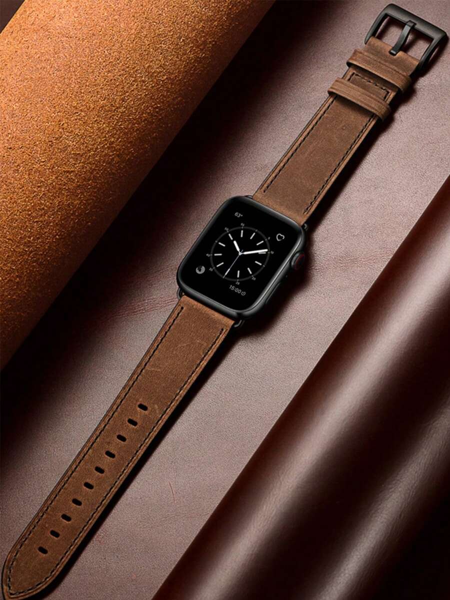 1入組男女皮革錶帶，兼容蘋果手錶帶49mm 45mm 41mm 44mm 42mm 40mm男女手鍊手環，兼容蘋果手錶Ultra 8 7 6 5 4 SE帶智能手錶帶附件 - 棕色 - 查看 1