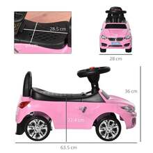 HOMCOM Macchinina per Bambini Cavalcabile con Volante, Fari e Musiche Integrate, Età 18-36 Mesi, 63.5x28x36cm, Rosa - Rosa - Visualizzare 5