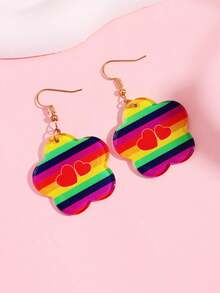 1 cặp hoa tai hình trái tim sọc cầu vồng acrylic thời trang đơn giản dành cho nữ, trang sức in - Nhiều màu - Xem 5