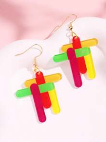 1 cặp hoa tai hình trái tim sọc cầu vồng acrylic thời trang đơn giản dành cho nữ, trang sức in - Nhiều màu - Xem 2