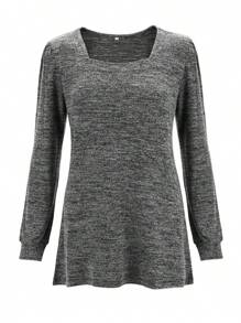 Women Tunic Tops Long Casual Sleeve T Shirts Loose Fit Pullover Blouses Square Neck For Fall Spring Puff Sleeve Sweathirts - Grey - View 5
