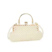 Acrylic Pearl Evening Purse, Clutch, Elegance Metal Handle Bag With Crossbody Strap, White, Makeup Bag, Kisslock Pearl Bag, Vintage Purse, For Wedding, Dating, Anniversary, Bride And Bridesmaid, Pure White Spring Color - trắng - Xem 3