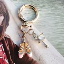 1入組合金芭蕾舞鞋鑰匙扣，適合作為汽車鑰匙扣或袋子吊飾，作為禮物非常適用 - 粉色 - 查看 1