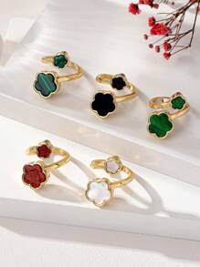 Clover Ring- A Minimalist & Fashionable Resin Clover Shaped Ring, Interlocking Four Leaf Clover Ring With Beach Vacation Style, Suitable For Ladies' Daily Wear Valentines - Five Leaf Clover Ring - View 1