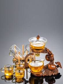 1 套 Slouchy 茶具套装，柿子风格，磁力分水旋转盖碗，茶叶浸泡器，自动玻璃茶壶配 6 个茶杯，功夫茶具，茶盘，茶罐，适用于家庭客厅办公室，生日礼物 - 多色 - 查看 12