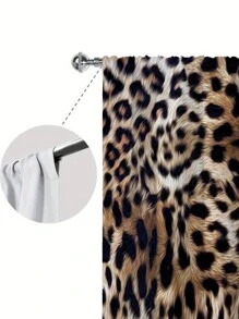 2pcs Leopard Print Window Curtain,Without Holes Curtain,Refer To Bedroom Office Kitchen Living Room Study Home Decor - Multicolor - View 6