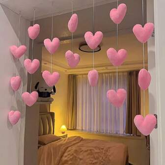 7 pièces de 18 cœurs, ornements de porte à suspendre, rideaux de porte, rideaux de porte en forme de cœur rose mignons, rideaux suspendus de séparation, ornements suspendus en forme de cœur pour la Saint-Valentin, décorations, cadeaux de la Saint-Valentin, fournitures de fête (la couleur présente une différence de couleur), décoration de maison, décoration de chambre, décoration murale