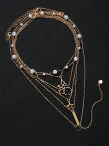 17KM 11 件/套简约心形、蝴蝶、珍珠、星星和月亮吊坠项链套装，女士度假、约会、礼物、日常派对配饰 - 金黃色-11件 - 查看 5