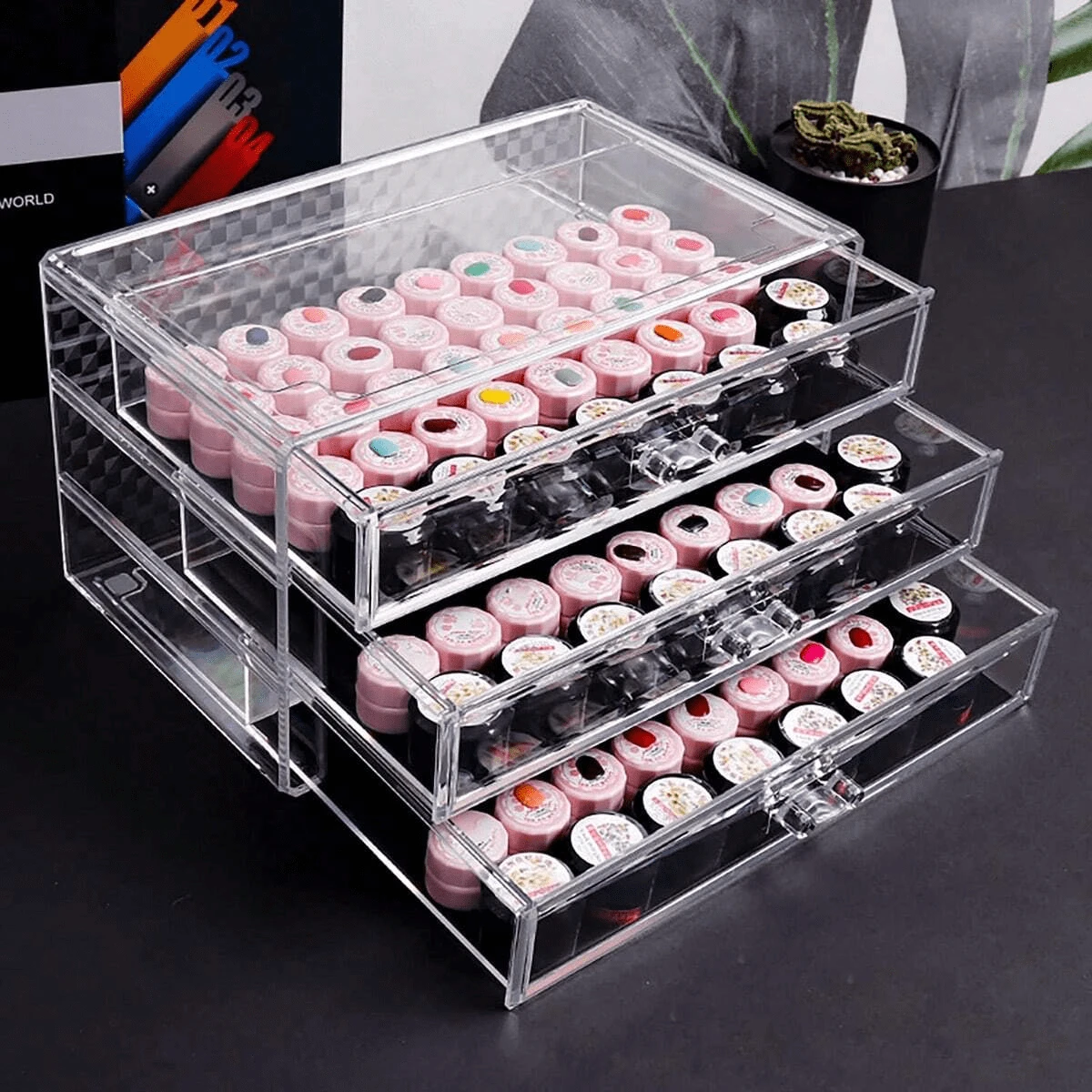 1pc Transparent Acrylic Makeup Organizer Storage Box With Drawers For Dressing Table, Lipstick Holder,For Holiday Beach, Bathroom Collection, Bedroom Collection, Large Capacity,Makeup Bag,Travel Essential - Clear - View 1